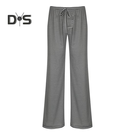 Women Casual Pants Straight Wide Leg Striped Print Long Trousers Adjustable Waist Strap Loose Fit Lounge Pants