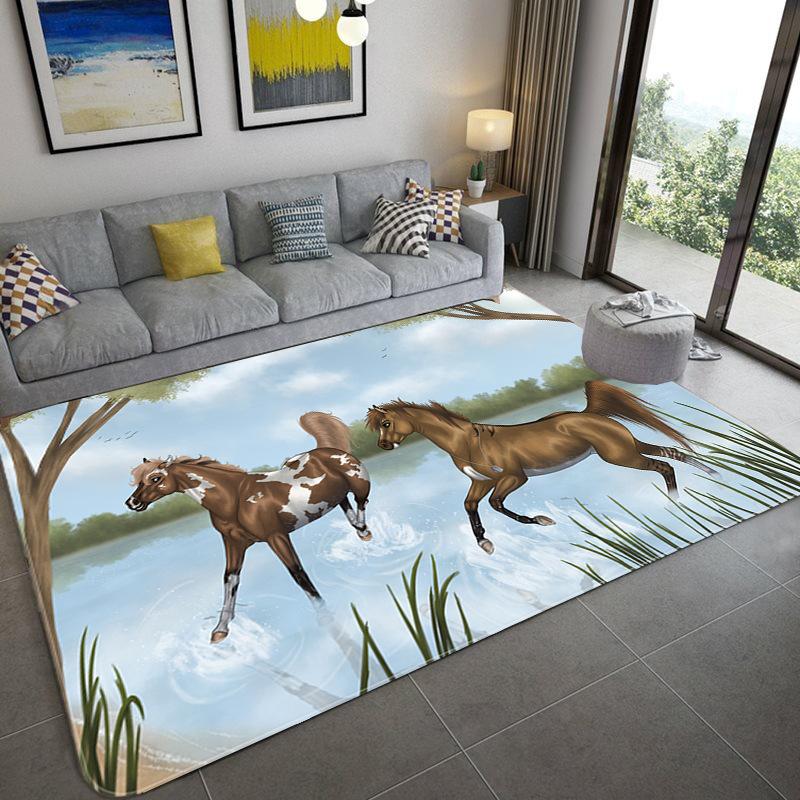 Wild Horse Carpet, European Pastoral Entrance Carpet, Coffee Table, Bedroom, Full Mat In Front Of Bed