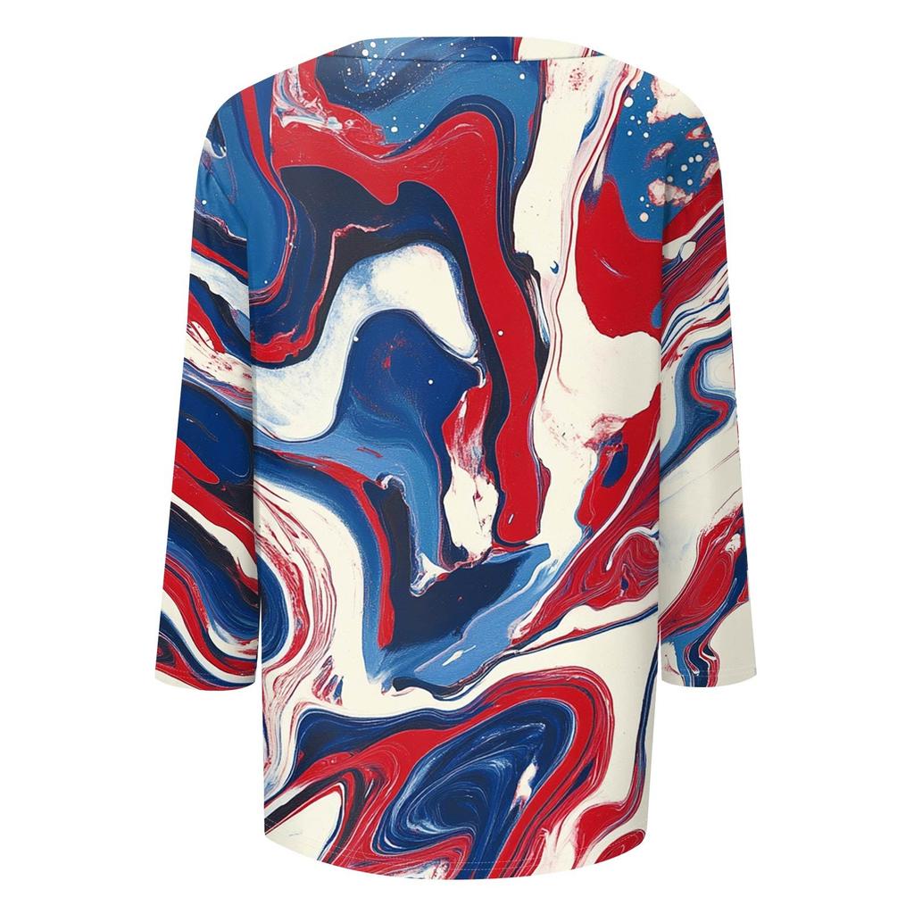 Women's Tops Three-quarter Sleeve Shirt V-neck Loose Casual Shirt Floral Print T-shirt