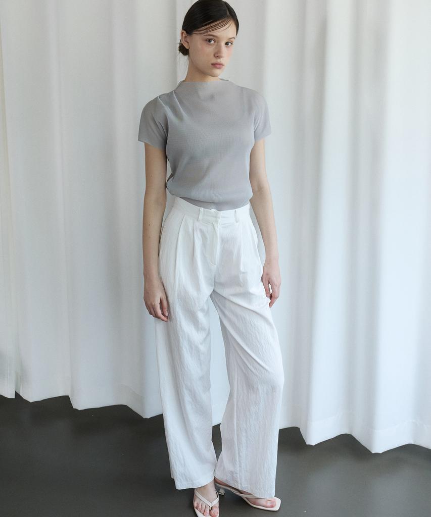 BIBYSEOB Mock Neck Pleated T-Shirt Gray [T62]