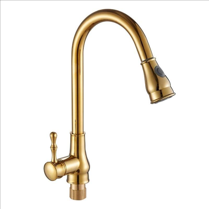 Antique Brass Kitchen Faucet Pull Out Spout Kitchen Faucet Black Single Hole Swivel Hot Cold Water Kitchen Mixer Tap Gold