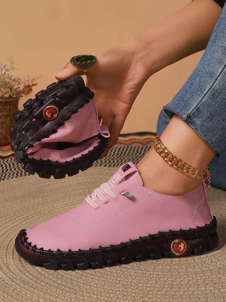 Fashion Women's Wide Fit (Sizes 35-45) Leather Sneakers Flat Elastic Slip-On Loafers – Comfortable Casual Shoes for Moms Women's Shoes