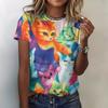 Funny Animal T Shirt Cute Cat Graphics 3D Print Women's Round Neck Short Sleeve T Shirts Harajuku Y2K Tops Female Tees Clothing