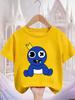 Rainbow friend cartoon pattern boy and girl summer cute round neck fashionable casual short sleeved top