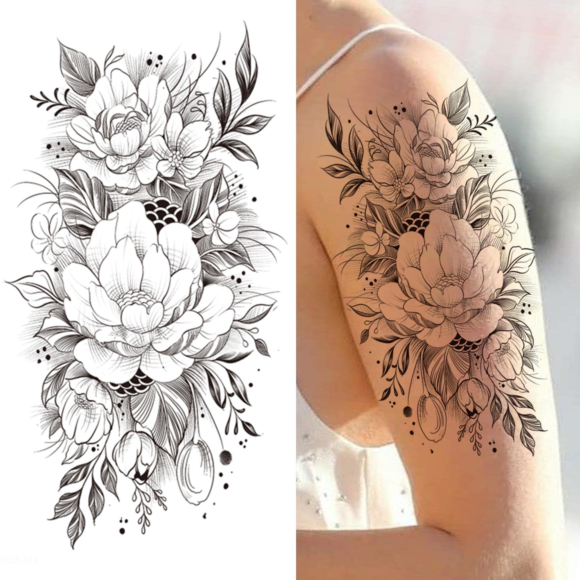 Реалистичные временные татуировки с крестом-цепочкой для мужчин, женщин, взрослых, покерный компас, цветок, поддельные татуировки, татуировки на грудь, талию, половину рукава