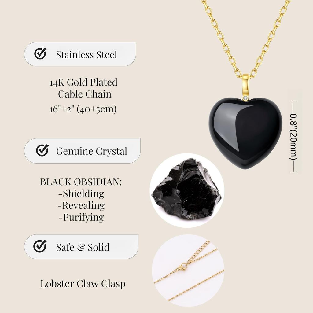 Obsidian Heart Power Stone Amulet Necklace for Women [KOAI]