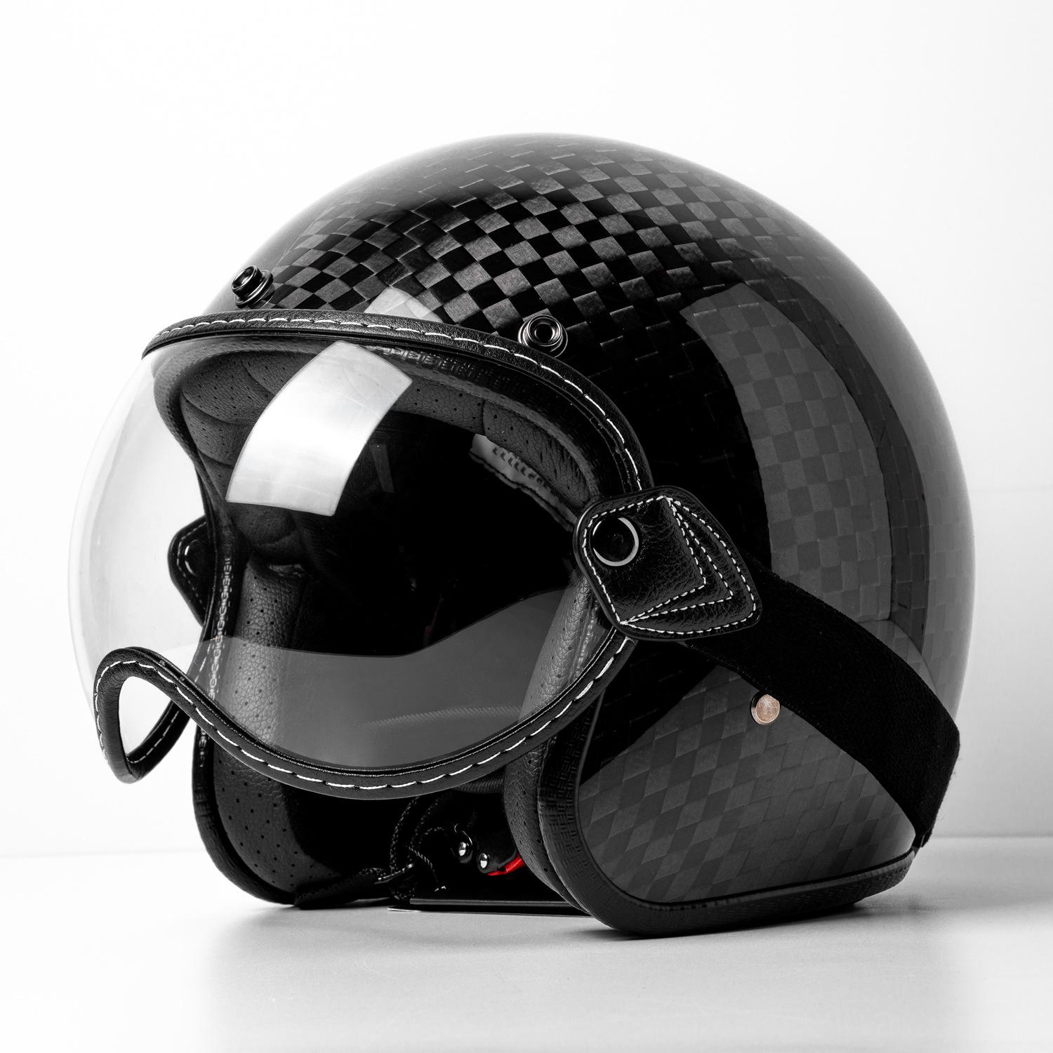 

Forged Carbon Fiber Retro 3/4 Motorcycle Helmet - Half Helmet Style, Four Available XL