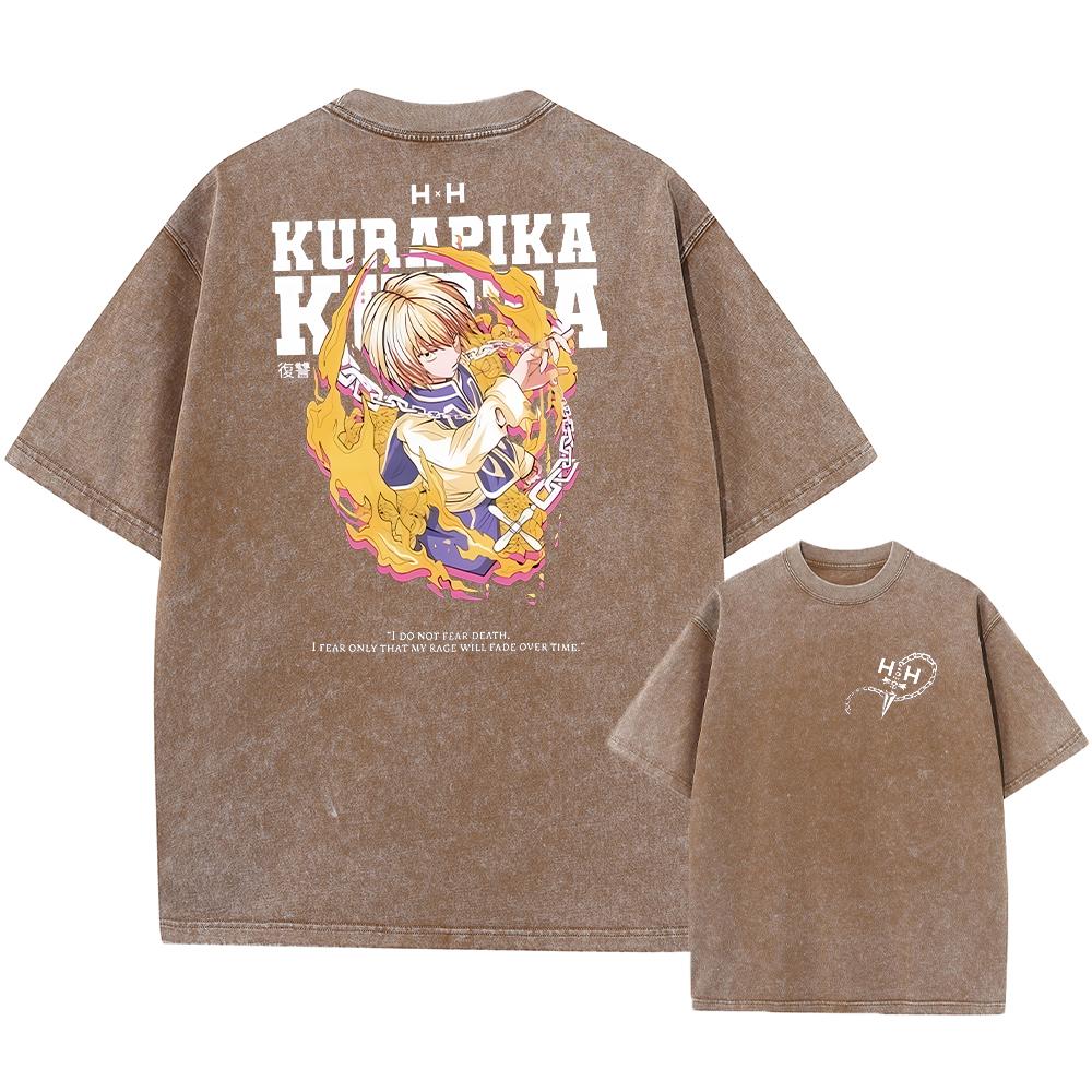 Anime Hunter X Hunter Hisoka And Chrollo Logo Washed Graphic TShirt Men Vintage T-Shirts Casual Cotton Streetwear Top