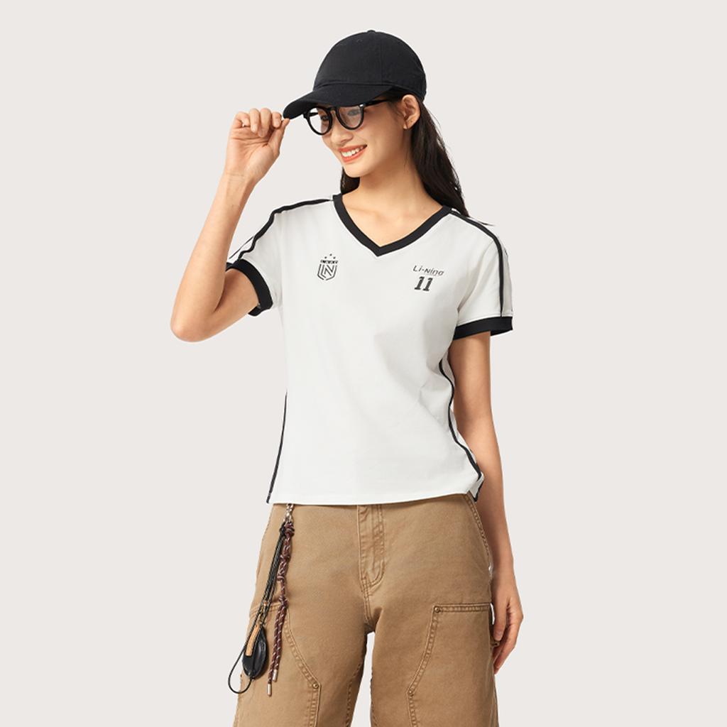 Li Ning Sports Lifestyle Series High Street American Vintage Casual Comfortable Versatile Summer Short Sleeve T-Shirt Women T-Shirt AHSV986-1
