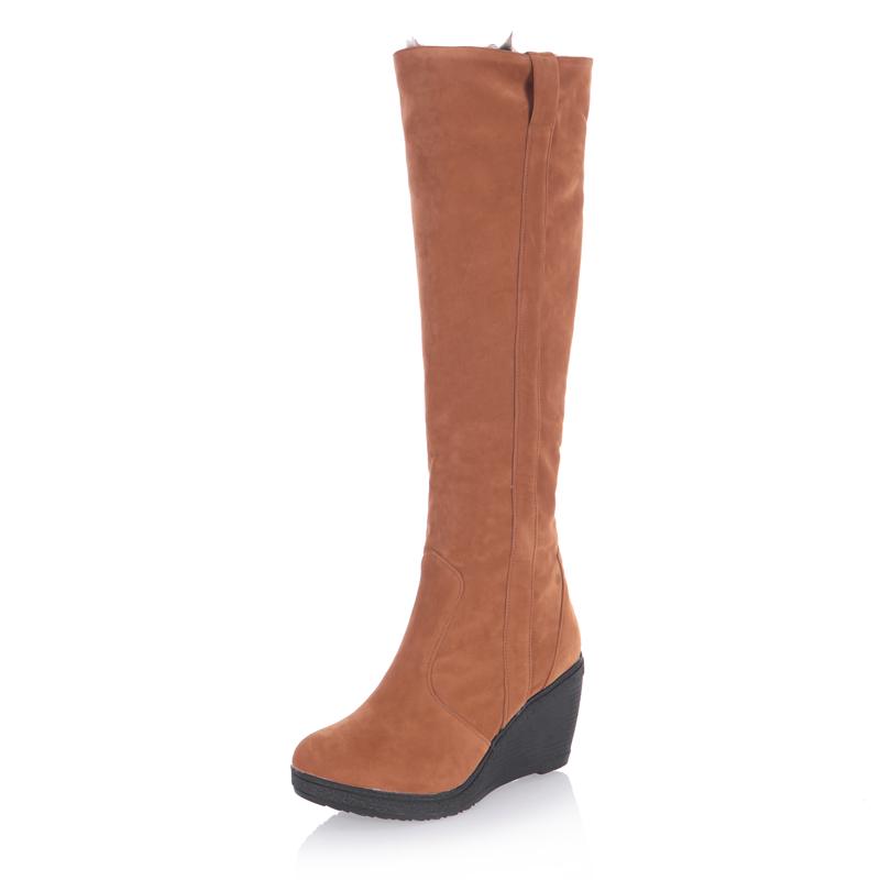 Fashion 34-43 Winter Fur Boots Ladies High Heels Platform Knee High Snow Boots Women Warm Fur Wedge Shoes Woman