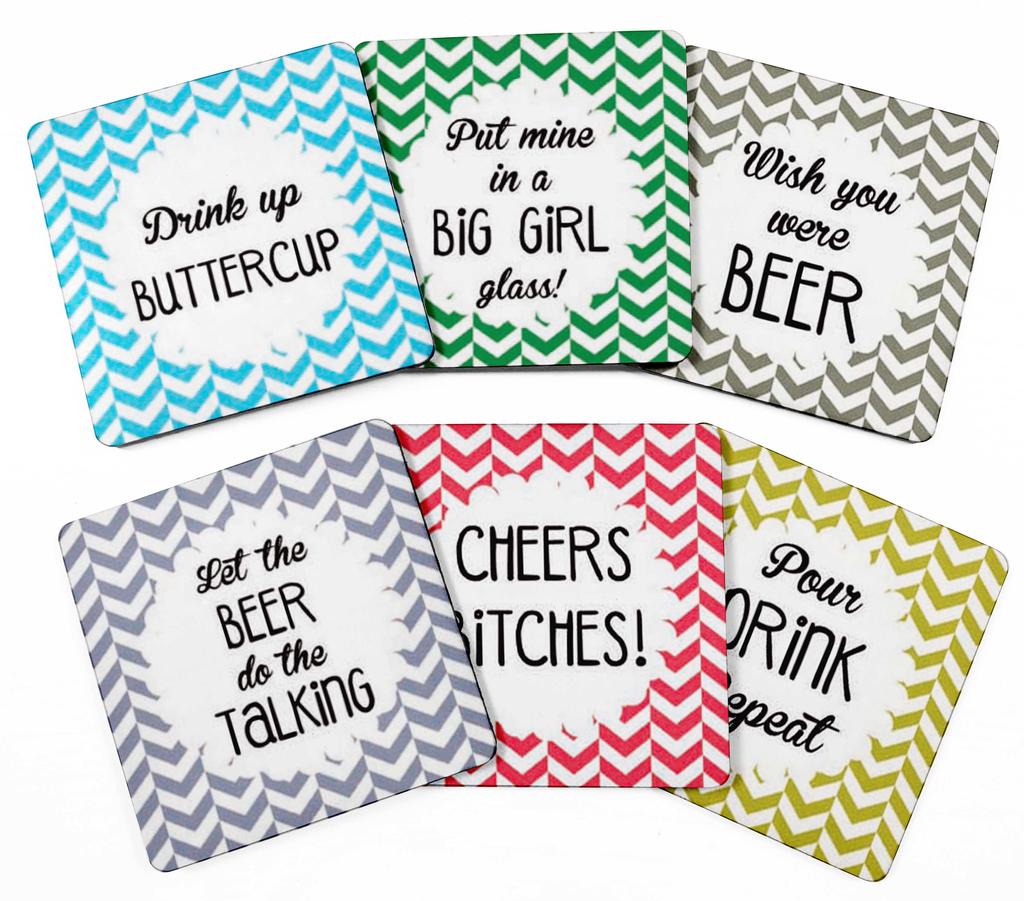 Inkdotpot Set of 6 Drink Coasters Decorative Non,Slip Cork Base 4-inch Square Printed Coasters Easy Clean