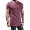 Summer T-shirt Solid Color Short Sleeve Cotton Blend Hole Design Top Pullover for Men T-shirt