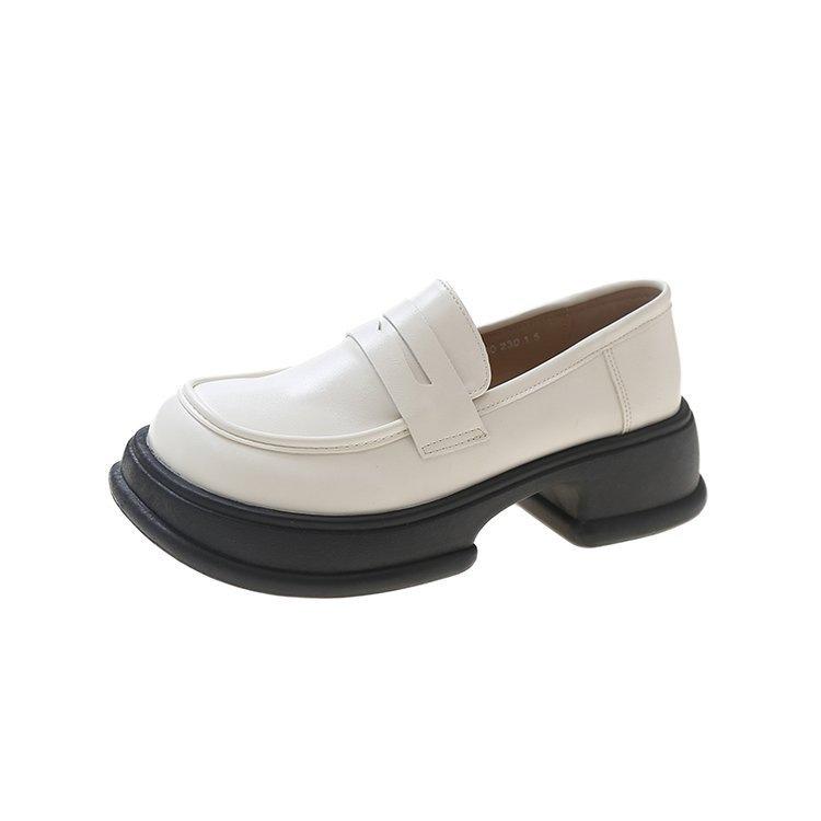 Britischer Stil kleine Lederschuhe Frühling neu schlicht dicker Absatz College-Stil
