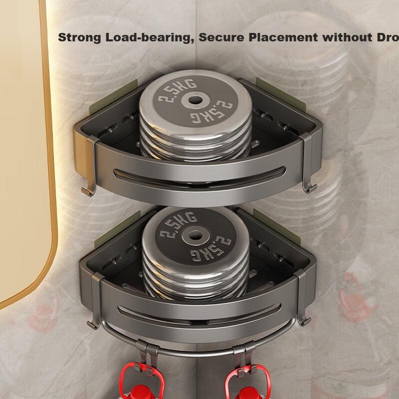 Baihan Bathroom Storage Rack, Triangle Shelf without Drilling, Wall-Mounted Hooks for Toilet And Washroom, Corner Shelf