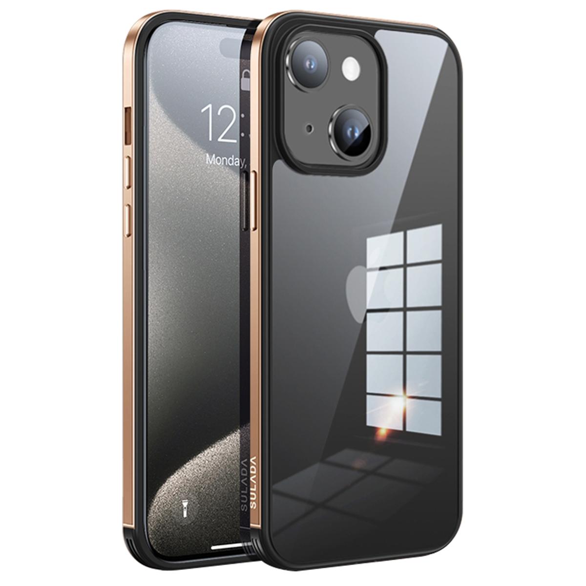 

SULADA Minrui Series For iPhone 15 Metal Frame TPU+Tempered Glass Phone Cover Electroplated Clear Case Pink