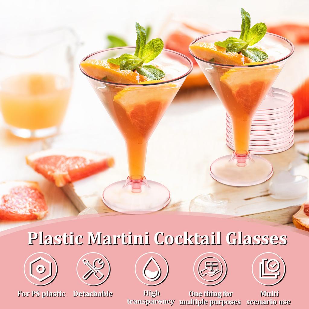 50Pcs Plastic Champagne Glasses High Clarity Removable Wide Mouth High Footed Cups Party Wine Glass for Martini Cocktail Dessert