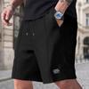Men Casual Waffle Drawstring Elastic Waist Loose Beach Knee Length Shorts