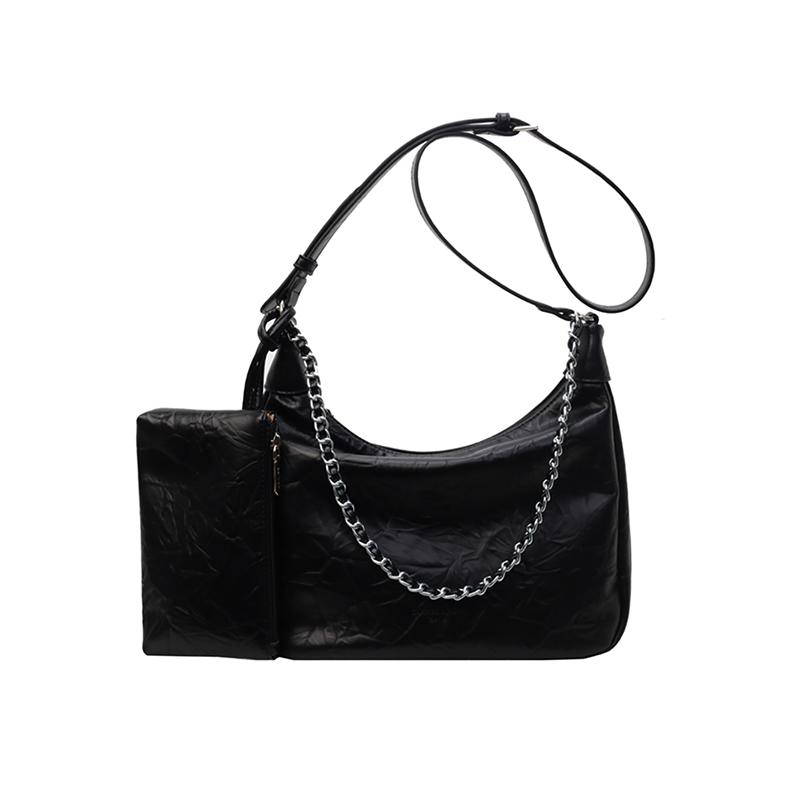 Large Capacity Vintage Commuter Tote Bag Fashion Solid Single Shoulder Crossbody Bag High-end Texture Soft Leather Chain Handbag