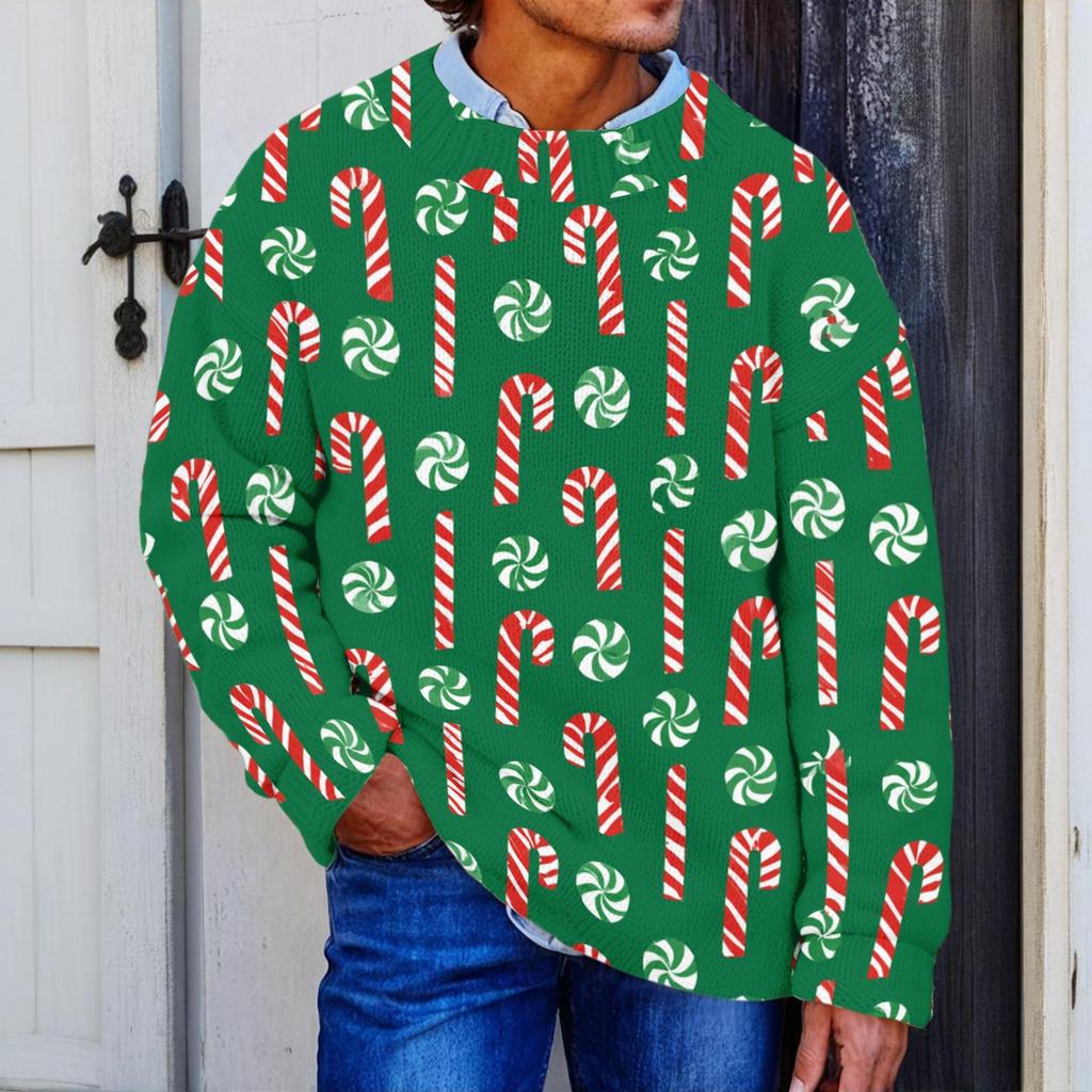 Men's Neck Christmas Print Knit Sweater for Fall and Winter