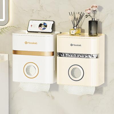 Caja de pañuelos de pared de lujo, ligera y sin perforaciones, con dos cajones, para colgar en la pared, para guardar papel higiénico, para el hogar