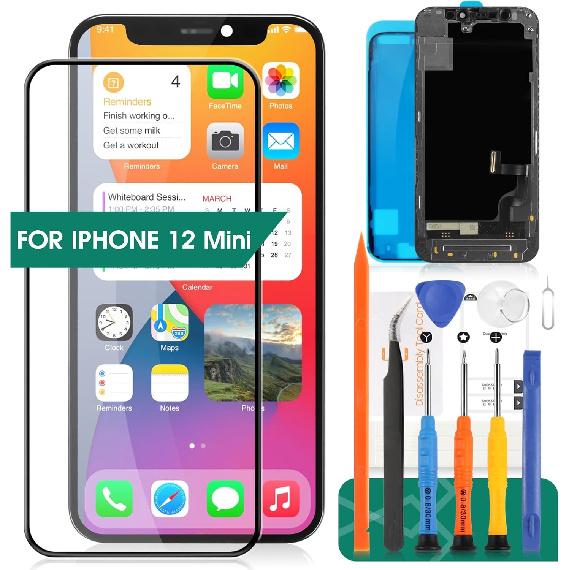 для iPhone 12 Mini Замена экрана 3D Touch 5,4 дюйма Замена ЖК-экрана A2399 ЖК-дисплей A2176 Сенсорный дигитайзер Совместим с моделью