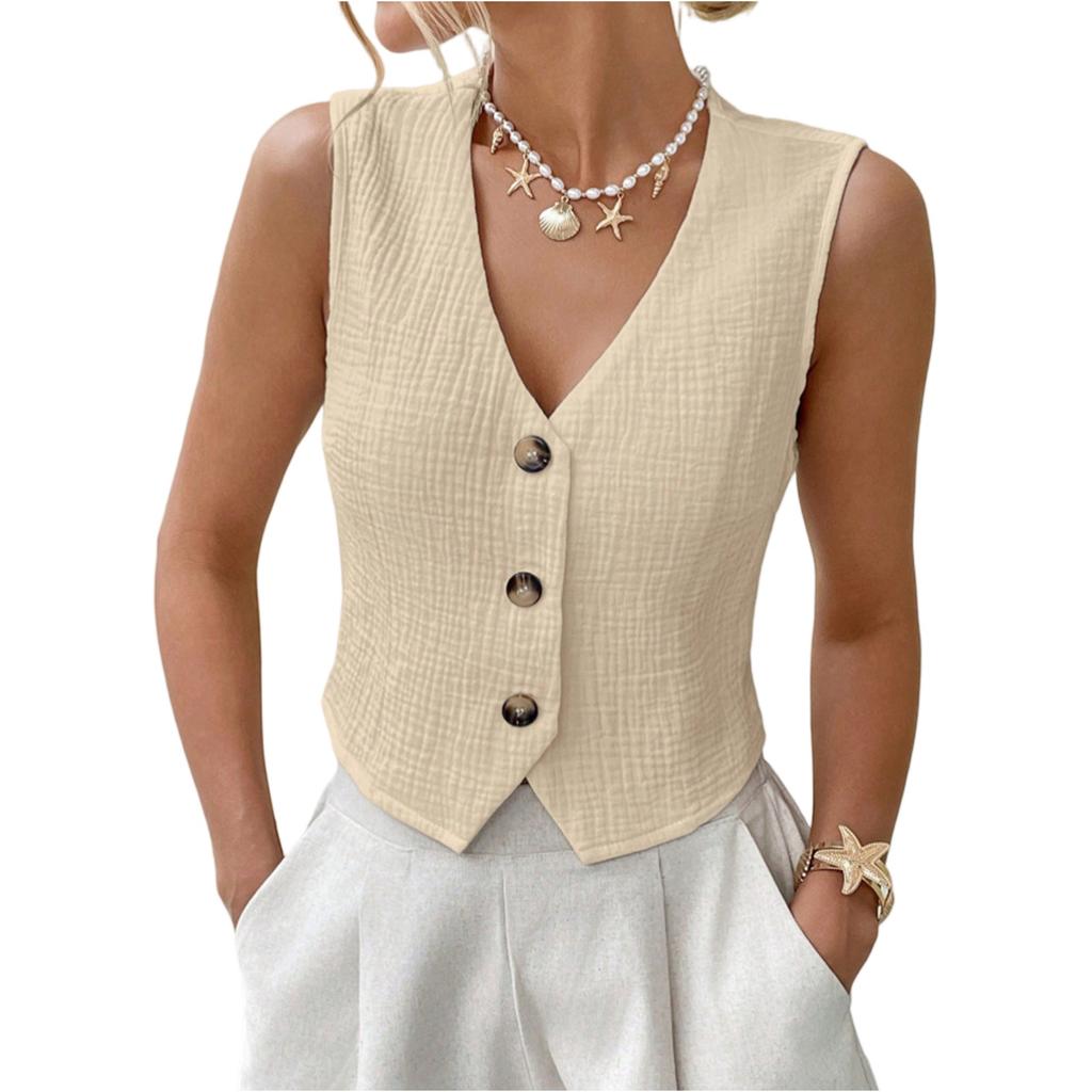 Ladies' Casual And Fashionable Cardigan Button Up Front Vest Top