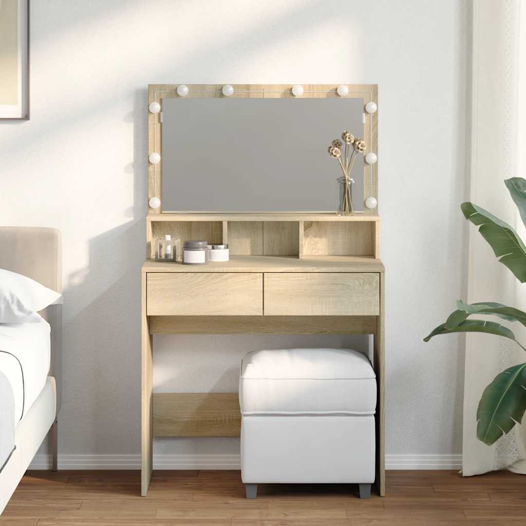Makeup Table with LED Lighting Sonoma Oak Finish 80 x 41 x 134.5 cm