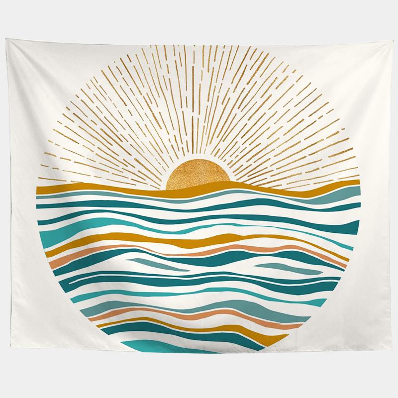 Watercolor Sea Sunset Tropical Forest Print Tapestry  Plants Abstract Landscape Living Room Bedroom Home Decor