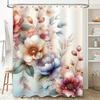 Luxurious Floral Printed Shower Curtain Pink Flower Decor Bath Mat Accessories Waterproof Bathroom Liner for Home Decoration (Wh