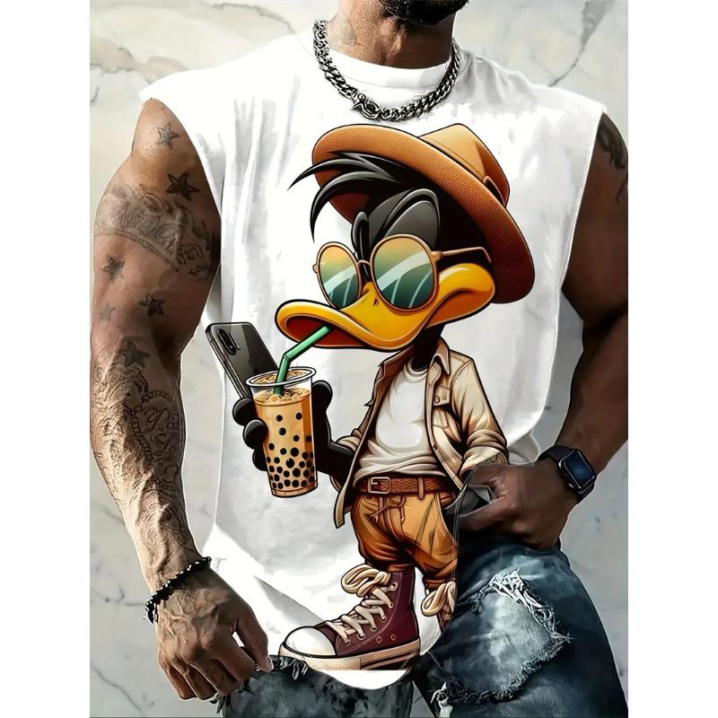 Men's Tank Top Sleeveless Shirt Patterned Duck O Neck Clothing 3D Print Everyday Sports Fitness Muscle Elements Gym Clothing Man