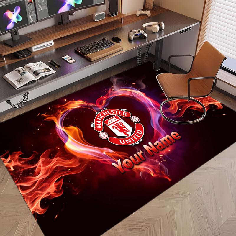 Custom Rug Manchester United Pattern Print Name Text Soft Non‑Slip Floor Carpet for Home Indoor Decoration