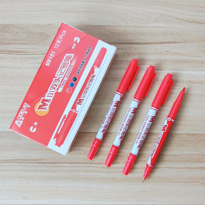 12-Piece Set: Small Double-Ended Oil-Based Marker Pens in Black, Red, and Blue for Student Art and Marking