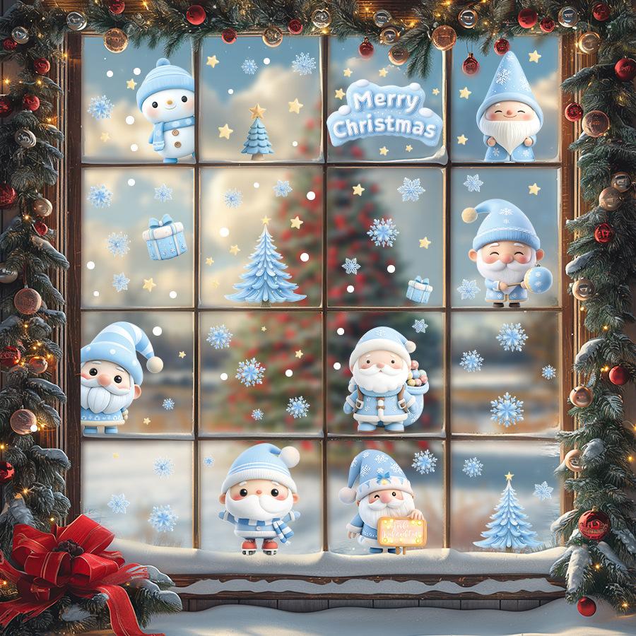 9 PCS/Set Of Christmas Electrostatic Glass Window Stickers Home Decoration Stickers Merry Christmas Scene Decoration Stickers