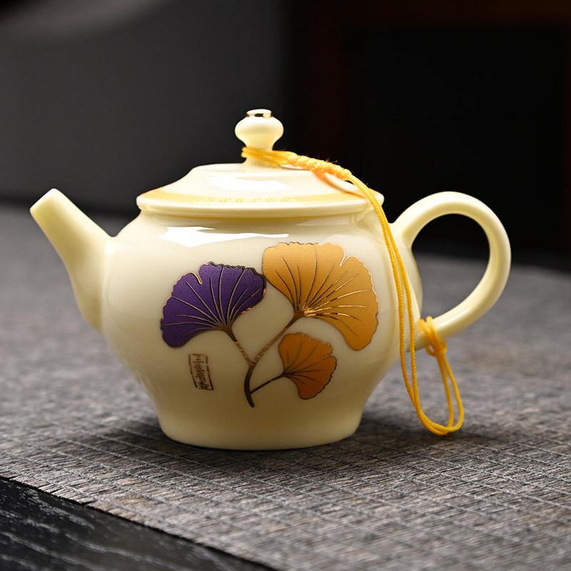 11 heads of gem yellow-raw apricot with pot, teapot, teacup, white porcelain household simple Chinese style, complete set of portable storage