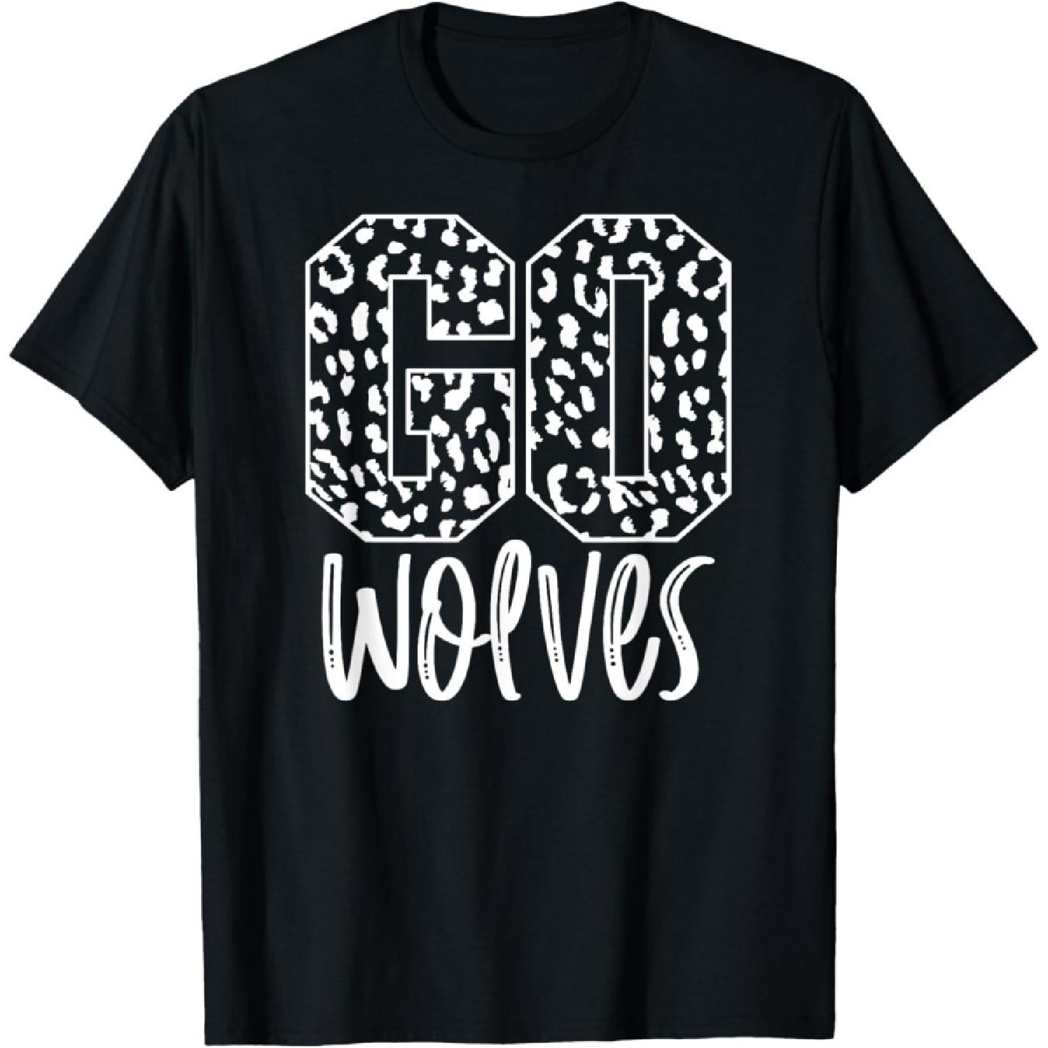 

Wolves Team Mascot School Spirit Game Night Leopard Print T-Shirt XXXXXL чорний