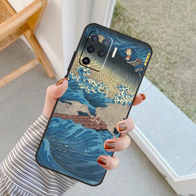 Japanese Pub Wave Anime Art Case For Oppo A60 A80 A40 A17 A57 A77 A74 A54 A94 A78 A98 A18 A38 A58 A96 A76 A16 A15 A5 Pro
