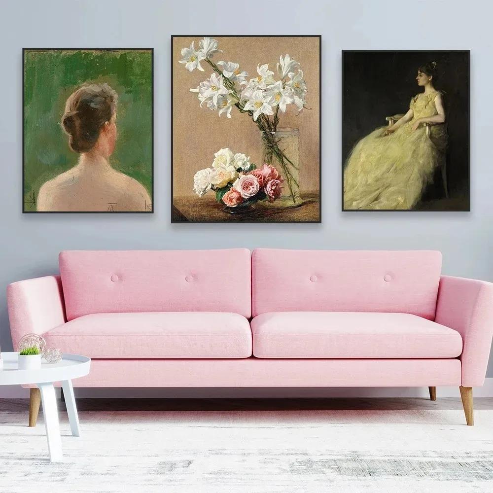 Young Woman Art Painting Canvas Prints Lady Girl Poster Reading Room Canvas Painting Bedroom Decor
