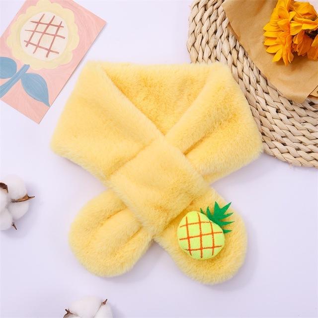 Baby Winter Warm Thicken Scarfs New Children Cute Cartoon Faux Rabbit Fur Cross Collar Scarves Boy Girl Soft Plush Scarf Gift
