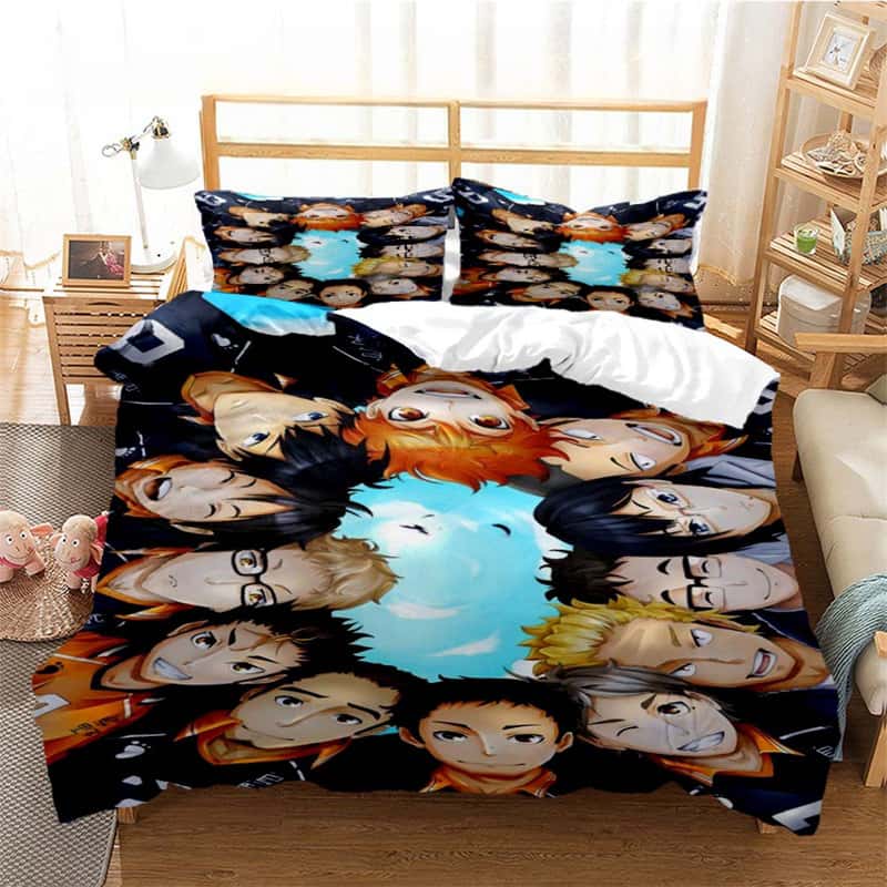 3D-Druck Volleyball Anime Haikyu Bettbezug-Set Cartoon Kinder Jungen Bettwäsche-Set Bettwäsche Mädchen Teenager Steppdeckenbezug Bettwäsche-Set