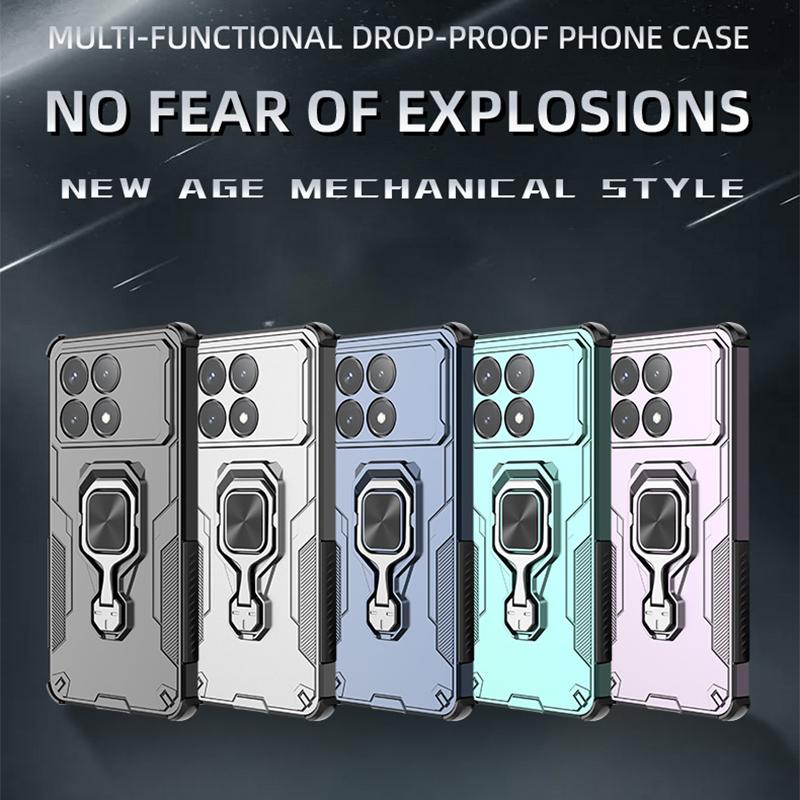KEYSION Shockproof Armor Case for POCO F6 Pro Soft Silicone+PC Upright Metal Ring Stand Phone Cover for Xiaomi POCO X6 Pro 5G