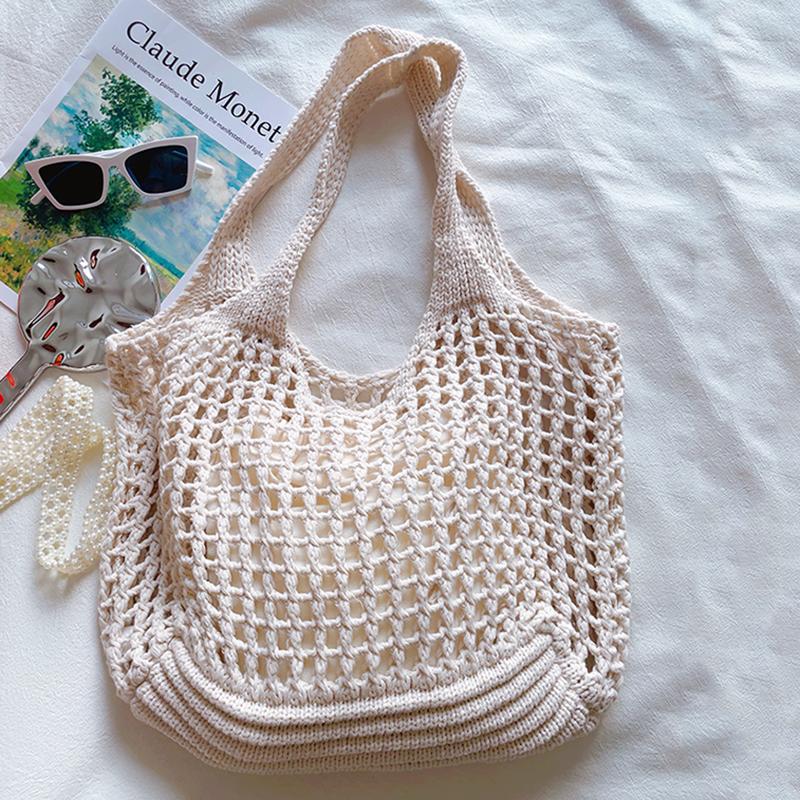 New Large Capacity Shoulder Composite Bag Weave Beach Vacation Handbags Women Knitted Hollow Out Tote Bags