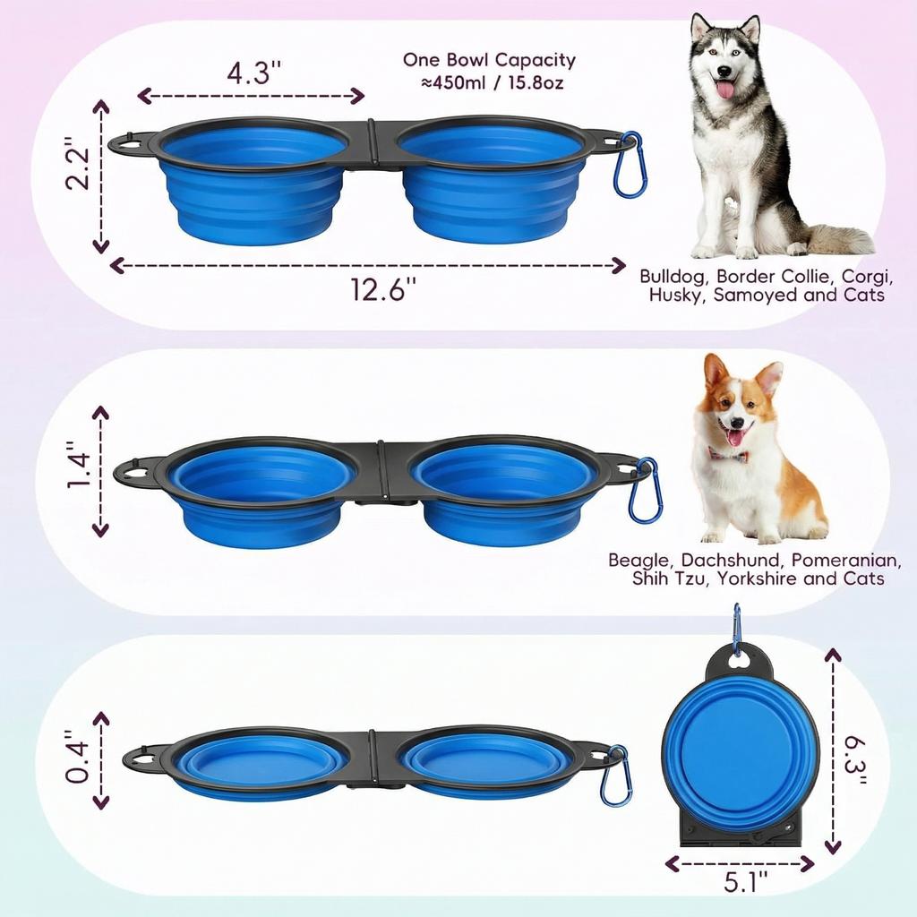 2-In-1 Collapsible Pet Bowls Dual Food And Water Bowls Flip Over Portable Dog Cat Pet Travel Feeder Bowl For Walking Camping