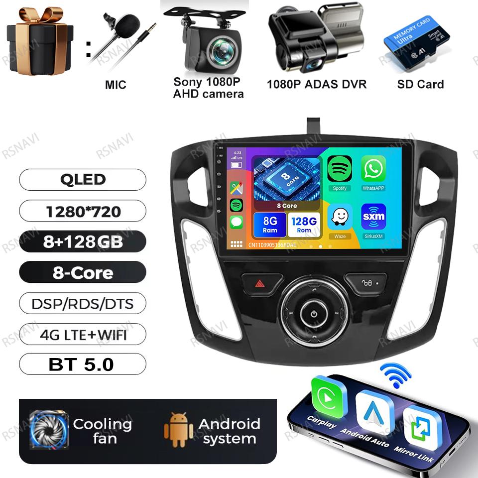 Car Radio Android 16 For Ford Focus 3 Mk 3 2011 2012 2013 2014 2015-2019 GPS 5G WIFI Wireless Carplay Auto Viedo Player 4G LTE