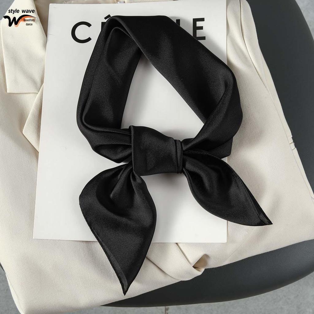 Monochromatic 70s-Style Faux Silk Scarf: Solid Color, Versatile, Sun Protection Headscarf for Women