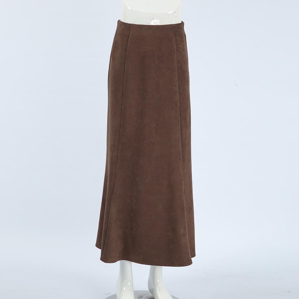 2026 Herbst Vintage Braun Fleecegefüttert Hohe Taille A-Linie Midi Wildlederrock Französischer Stil Eleganter Damenrock