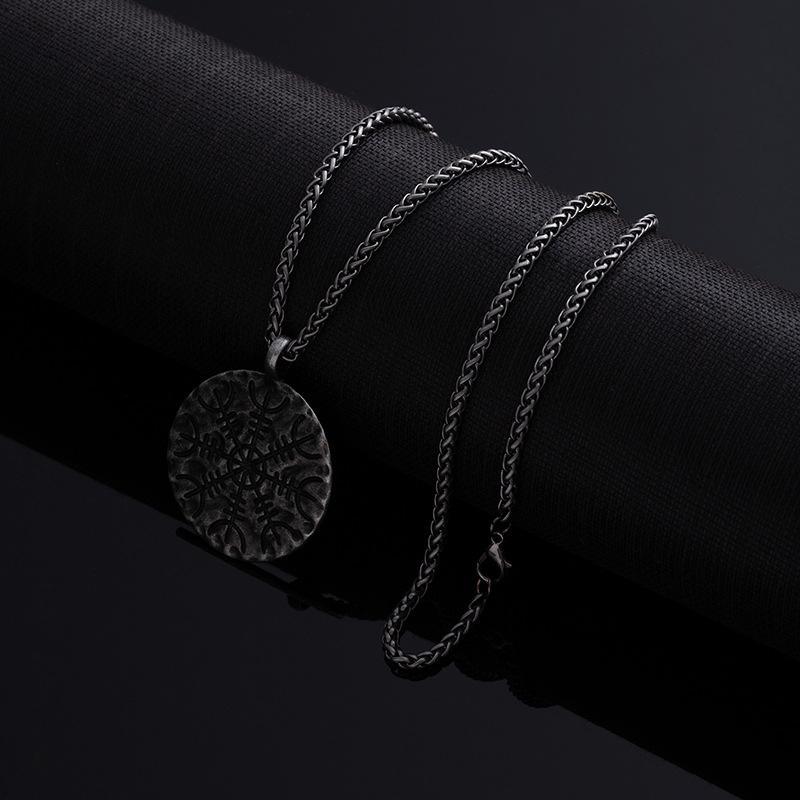 Male Retro Compass Rune Pendant Necklace Nordic Viking Trendy Cool Personality Neck Chain Totem Necklace