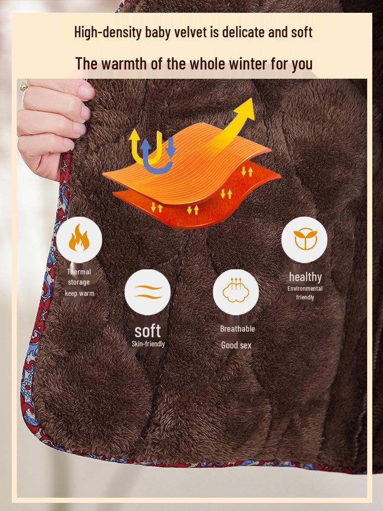 Chic Autumn/Winter Cotton Jacket with Fleece for Middle-Aged and Elderly Women, Warm Short Coat