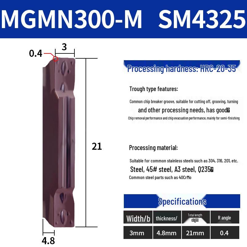 CNC Grooving Blade MGMN300/400-M for Stainless Steel, Ceramic, Aluminum Lathe Parting Tool Inserts