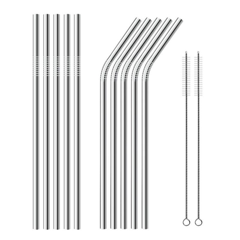 Reusable Stainless Steel Straight or Bent Straw Universals For Coffee Cups Mugs Safe For Kids Adults Easy To Clean