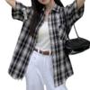 American Retro Plaid Short-sleeved Shirt Women's Summer Casual Loose and Thin Versatile Lazy Top Jacket Short Sleeve Shirt Oversized Casual Summer